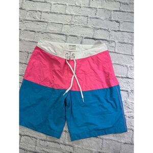Old Navy‎ Swim Trunks Mens Large Neon Pink Blue MMA Bathing Suit Board Shorts